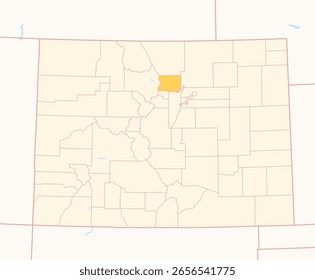 Mapa del condado de Boulder (Colorado, US) que muestra el estado federal con el condado resaltado