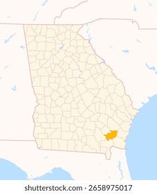 Mapa del condado de Brantley (Georgia, Estados Unidos) que muestra el estado federal con el condado destacado
