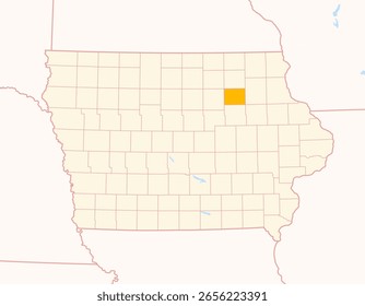 Mapa del condado de Bremer (Iowa, US) que muestra el estado federal con el condado destacado