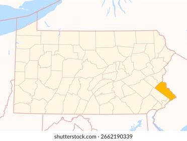 Mapa del condado de Bucks (Pensilvania, Estados Unidos) que muestra el estado federal con el condado resaltado