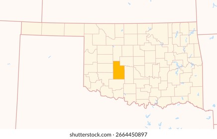 Mapa del condado de Caddo (Oklahoma, US) que muestra el estado federal con el condado destacado