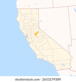 Map of the County Calaveras (California, US) showing the Federal State with the highlighted County