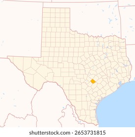 Map of the County Caldwell (Texas, US) showing the Federal State with the highlighted County