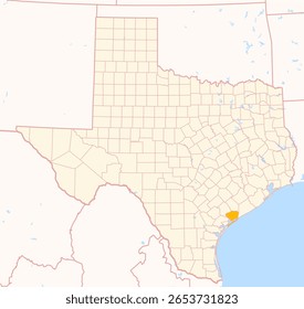 Map of the County Calhoun (Texas, US) showing the Federal State with the highlighted County