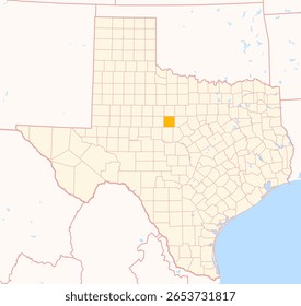 Map of the County Callahan (Texas, US) showing the Federal State with the highlighted County