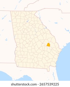 Map of the County Candler (Georgia, US) showing the Federal State with the highlighted County
