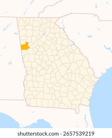 Mapa do Condado de Carroll (Geórgia, EUA) mostrando o Estado Federal com o Condado destacado