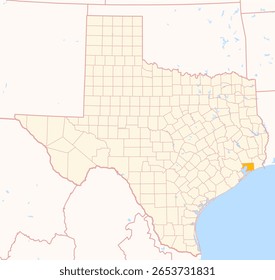 Map of the County Chambers (Texas, US) showing the Federal State with the highlighted County