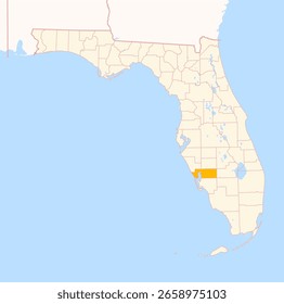 Mapa do Condado de Charlotte (Flórida, EUA) mostrando o Estado Federal com o Condado destacado