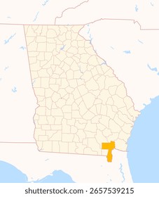 Mapa do Condado de Charlton (Geórgia, EUA) mostrando o Estado Federal com o Condado destacado