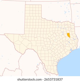 Map of the County Cherokee (Texas, US) showing the Federal State with the highlighted County