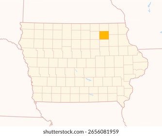 Map of the County Chickasaw (Iowa, US) showing the Federal State with the highlighted County