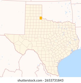 Map of the County Childress (Texas, US) showing the Federal State with the highlighted County