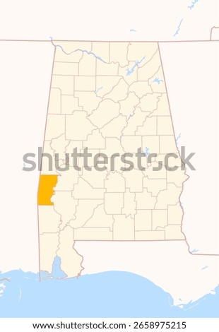 Map of the County Choctaw (Alabama, US) showing the Federal State with the highlighted County