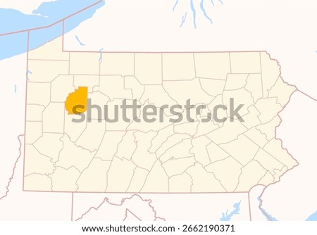 Map of the County Clarion (Pennsylvania, US) showing the Federal State with the highlighted County