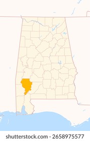 Mapa del condado de Clarke (Alabama, Estados Unidos) que muestra el estado federal con el condado resaltado