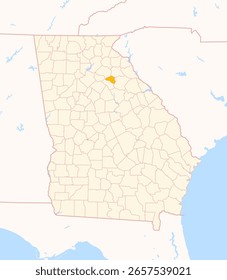 Map of the County Clarke (Georgia, US) showing the Federal State with the highlighted County