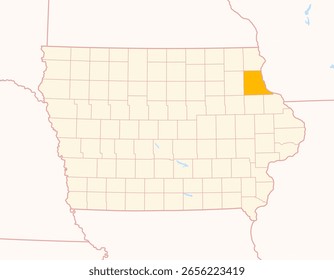 Map of the County Clayton (Iowa, US) showing the Federal State with the highlighted County