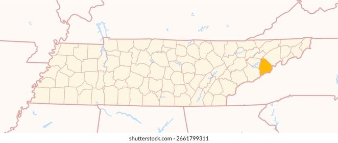Mapa del condado de Cocke (Tennessee, US) que muestra el estado federal con el condado resaltado