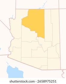 Mapa del Condado de Coconino (Arizona, US) que muestra el Estado Federal con el Condado resaltado
