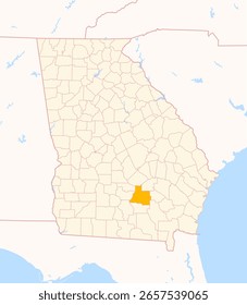 Mapa del Condado de Coffee (Georgia, US) que muestra el Estado Federal con el Condado resaltado