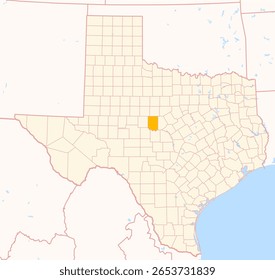 Map of the County Coleman (Texas, US) showing the Federal State with the highlighted County