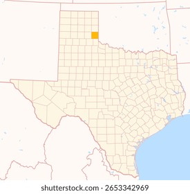 Map of the County Collingsworth (Texas, US) showing the Federal State with the highlighted County