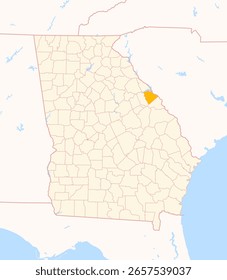 Mapa do Condado de Columbia (Geórgia, EUA) mostrando o Estado Federal com o Condado destacado