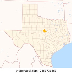 Map of the County Comanche (Texas, US) showing the Federal State with the highlighted County