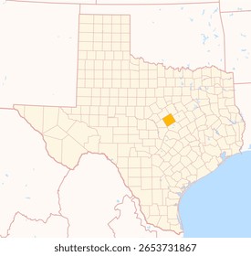 Map of the County Coryell (Texas, US) showing the Federal State with the highlighted County