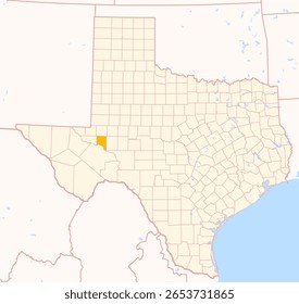 Map of the County Crane (Texas, US) showing the Federal State with the highlighted County
