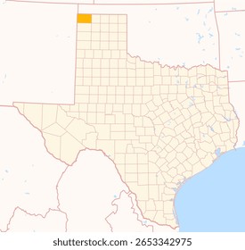Map of the County Dallam (Texas, US) showing the Federal State with the highlighted County