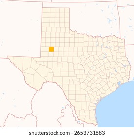 Map of the County Dawson (Texas, US) showing the Federal State with the highlighted County
