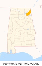 Mapa del condado de DeKalb (Alabama, Estados Unidos) que muestra el estado federal con el condado destacado