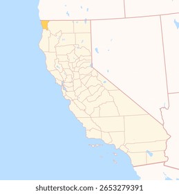 Mapa do Condado de Del Norte (Califórnia, EUA) mostrando o Estado Federal com o Condado destacado