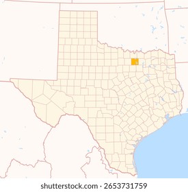 Map of the County Denton (Texas, US) showing the Federal State with the highlighted County