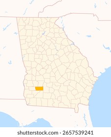 Mapa del condado de Dougherty (Georgia, Estados Unidos) que muestra el estado federal con el condado resaltado