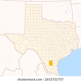 Map of the County Duval (Texas, US) showing the Federal State with the highlighted County