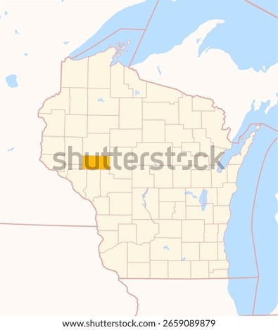 Map of the County Eau Claire (Wisconsin, US) showing the Federal State with the highlighted County