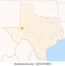 Map of the County Ector (Texas, US) showing the Federal State with the highlighted County