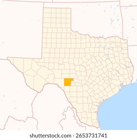 Map of the County Edwards (Texas, US) showing the Federal State with the highlighted County