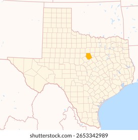 Map of the County Erath (Texas, US) showing the Federal State with the highlighted County