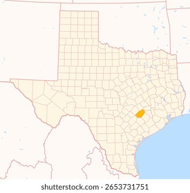 Map of the County Fayette (Texas, US) showing the Federal State with the highlighted County
