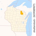 Map of the County Forest (Wisconsin, US) showing the Federal State with the highlighted County
