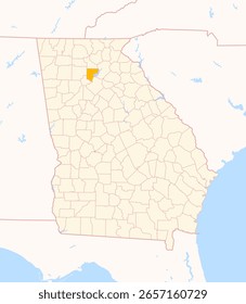 Map of the County Forsyth (Georgia, US) showing the Federal State with the highlighted County