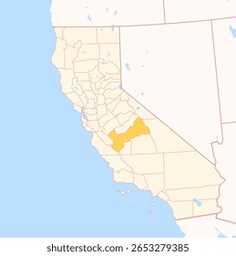Map of the County Fresno (California, US) showing the Federal State with the highlighted County