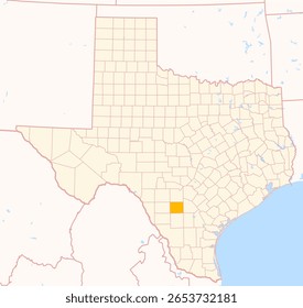 Map of the County Frio (Texas, US) showing the Federal State with the highlighted County
