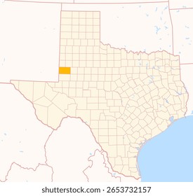 Map of the County Gaines (Texas, US) showing the Federal State with the highlighted County
