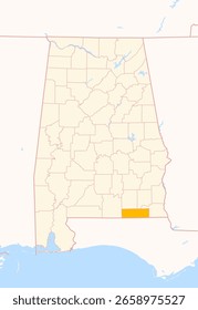 Mapa del condado de Geneva (Alabama, US) que muestra el estado federal con el condado resaltado