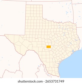Map of the County Gillespie (Texas, US) showing the Federal State with the highlighted County